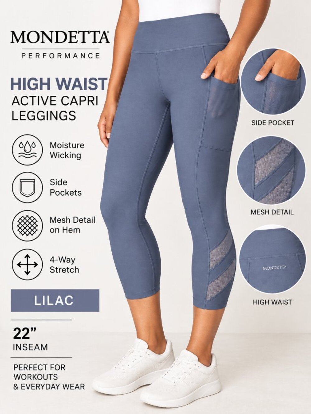 Mondetta High Waist Active Capri Leggings Lilac XXL NWT